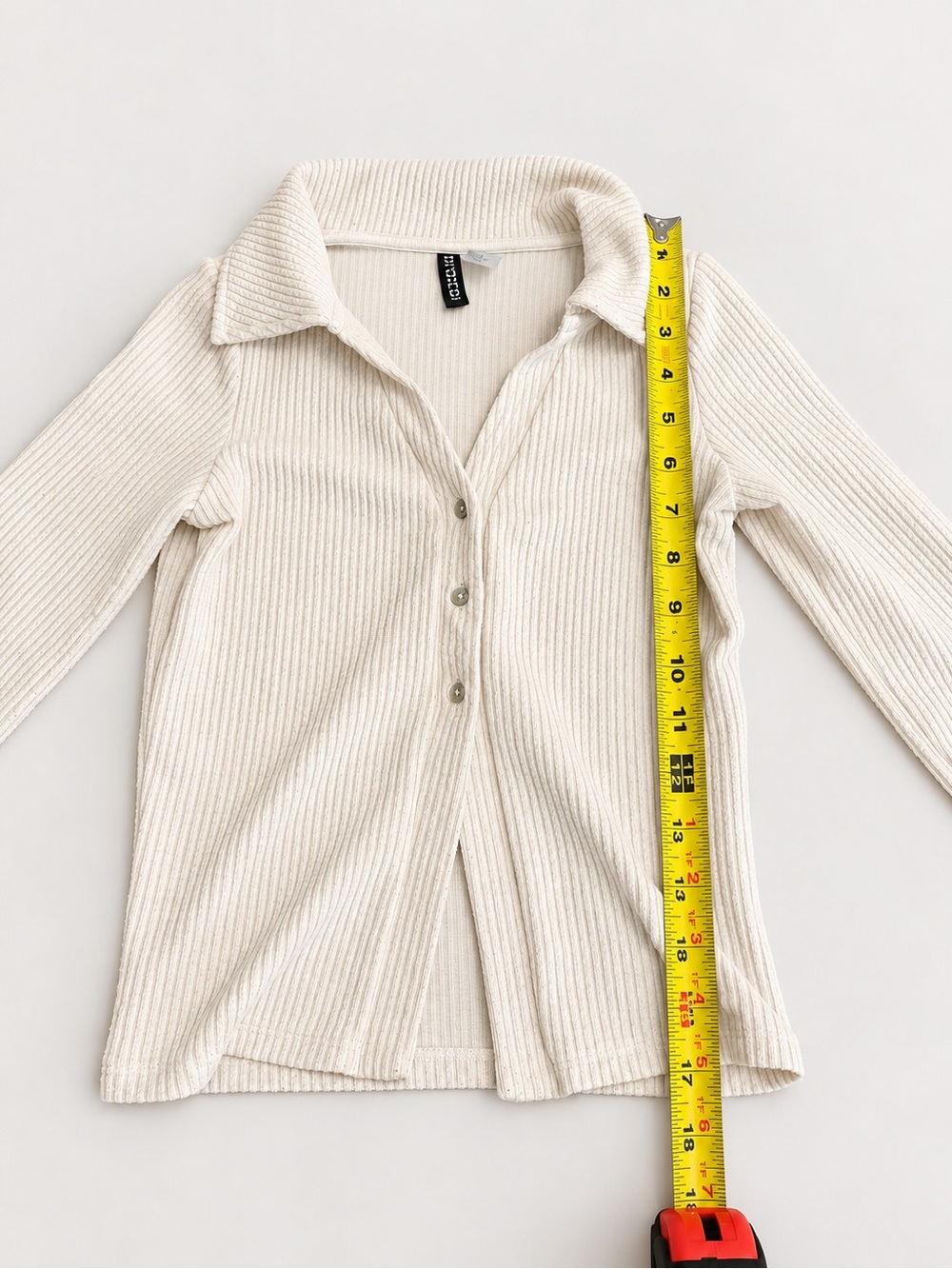 Divided Ribbed Button-Front Cardigan Jacket - Cream - Picture 5 of 6